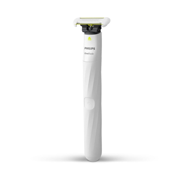 „Philips OneBlade“ intymios srities skustuvas ir žoliapjovė: priekinis viršutinis įjungimo ir išjungimo mygtukas