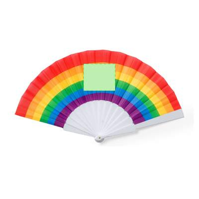 Handfächer Rupaul, Regenbogen: Der Fokus liegt auf dem Stoff.
