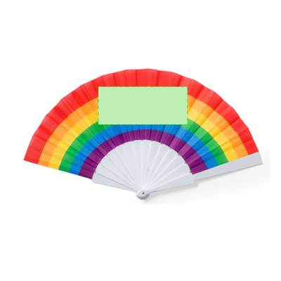 Handfächer Rupaul, Regenbogen: Der Fokus liegt auf dem Stoff.
