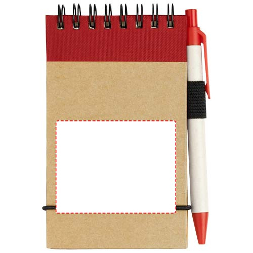 Bloc-notes A7 recyclé avec stylo Zuse: Face avant · Doming en quadrichromie