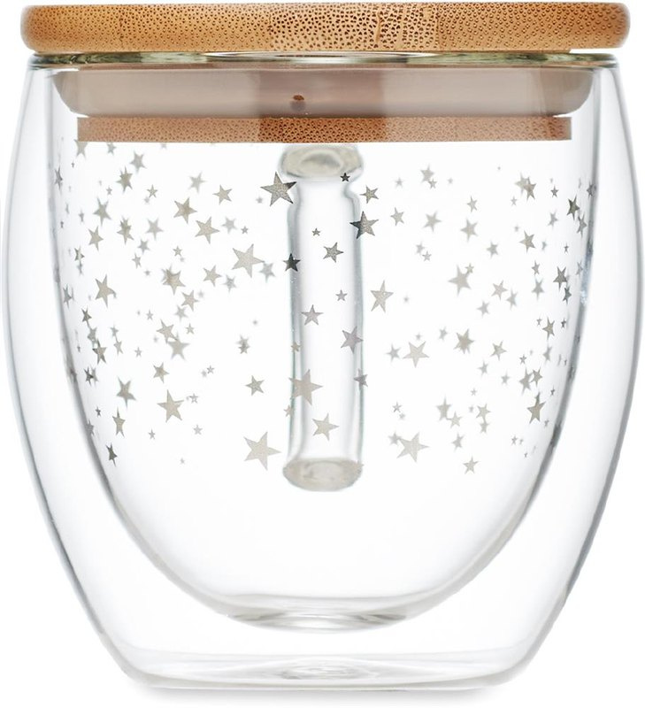 Mug en verre borosilicate à double paroi: Emplacement du logo — À l’opposé de la poignée