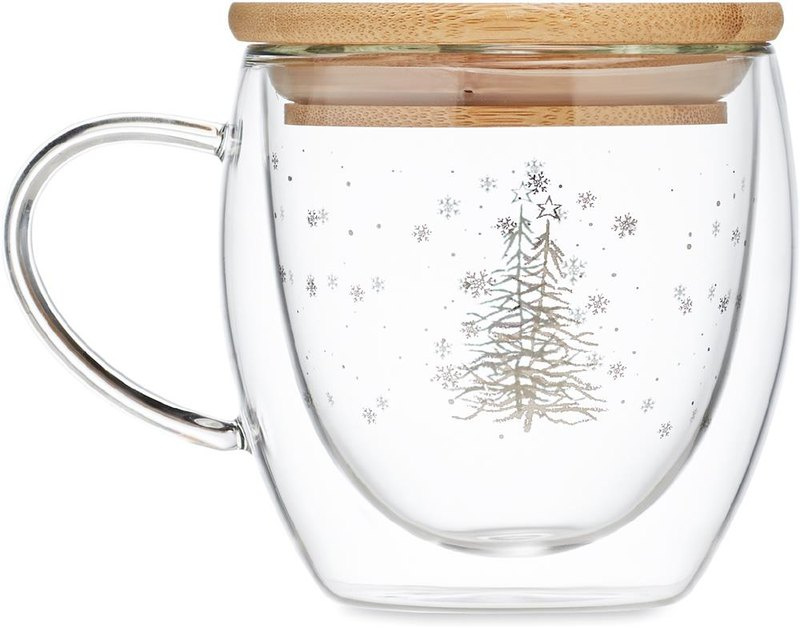 Mug en verre borosilicate à double paroi: Emplacement du logo — lecture pour gaucher