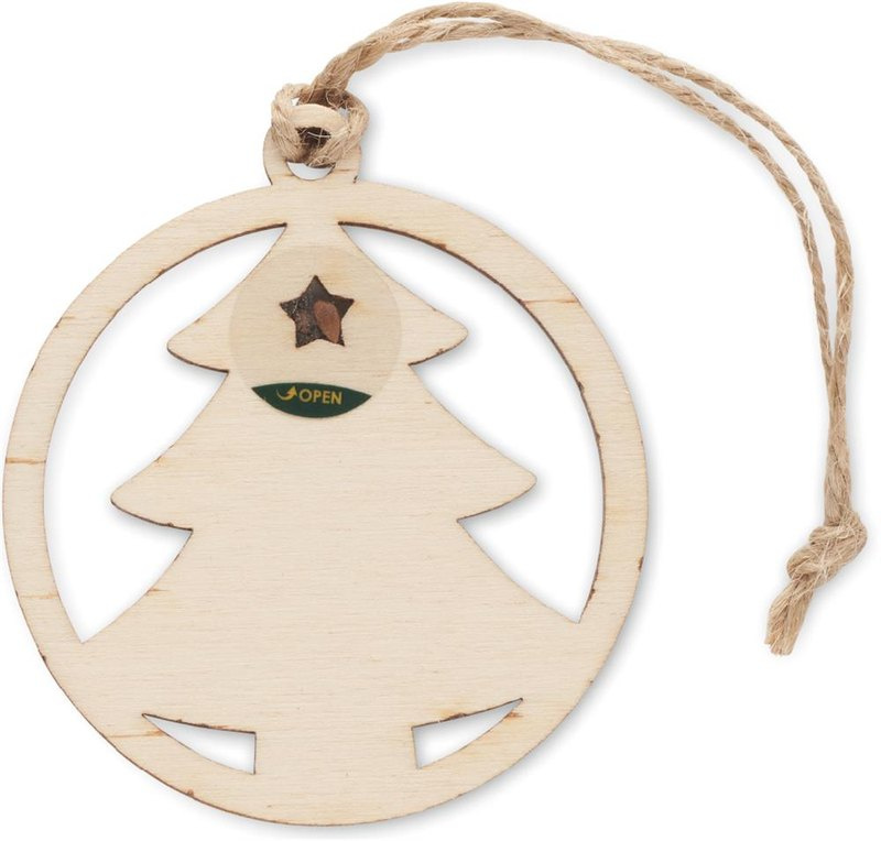 Suspension en bois en forme de sapin avec graines: Emplacement du logo – face 1 du produit