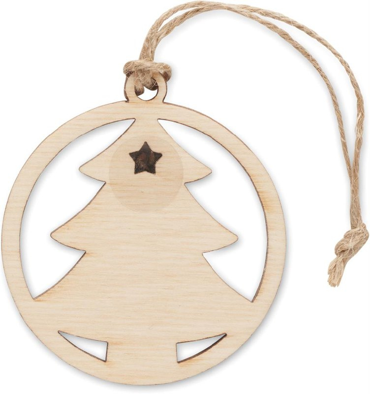 Suspension en bois en forme de sapin avec graines: Emplacement du logo — Face 2 du produit: Zone inférieure