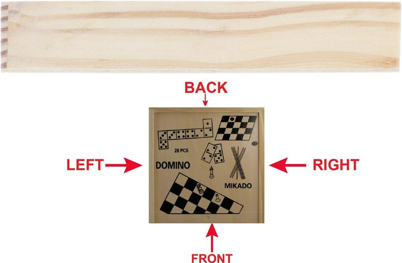 Coffret en bois de 4 jeux: Emplacement du logo – côté gauche du produit