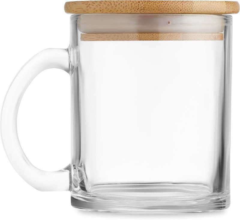 Mug en verre recyclé de 300 ml: Emplacement du logo — lecture pour gaucher
