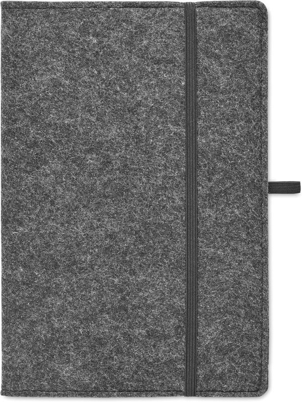 Carnet A5 à couverture en feutre RPET: Emplacement du logo – face avant du produit