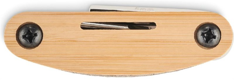 Outil de poche multifonction en bambou: Emplacement du logo – face 1 du produit