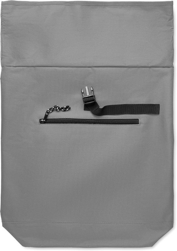 Sac à dos à fermeture enroulable en polyester 600D: Emplacement du logo — Poche avant