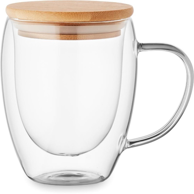 Mug en verre borosilicate à double paroi: Emplacement du logo — lecture pour droitier