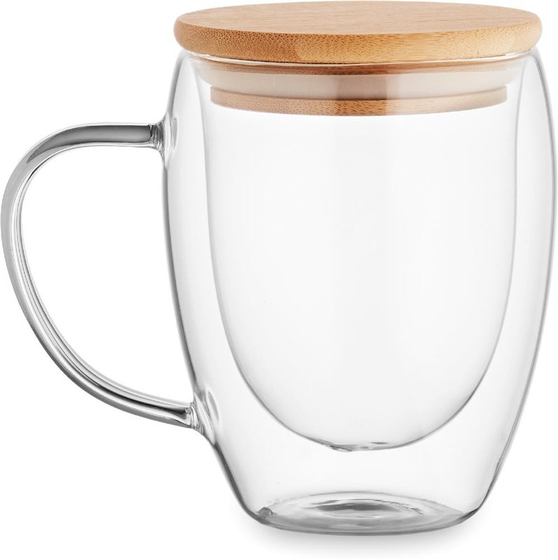Mug en verre borosilicate à double paroi: Emplacement du logo — lecture pour gaucher