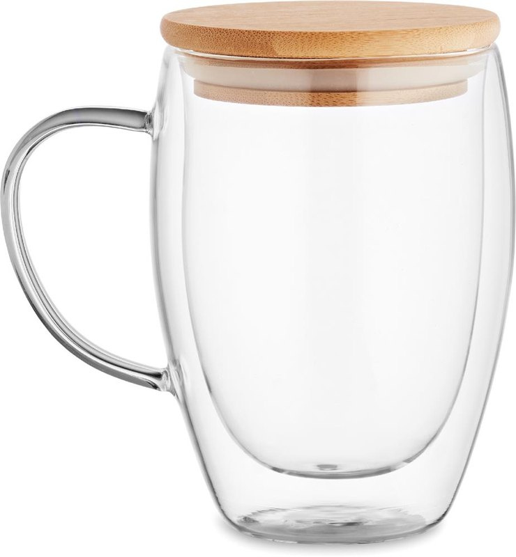 Mug en verre borosilicate à double paroi: Emplacement du logo — lecture pour gaucher