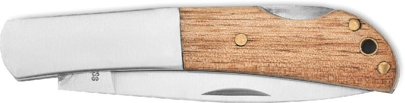 Couteau pliant avec manche en acacia: Emplacement du logo — Acier, pour droitier