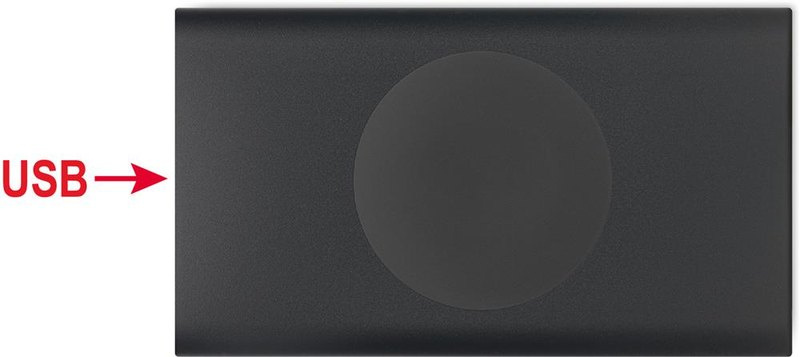 Batterie externe de 5000 mAh avec charge de 15 W: Emplacement du logo — Partie supérieure droite du produit