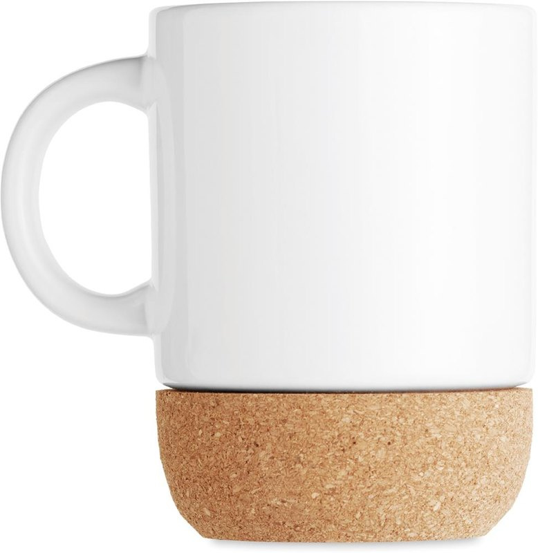 Mug pour sublimation avec base en liège: Emplacement du logo — lecture pour gaucher