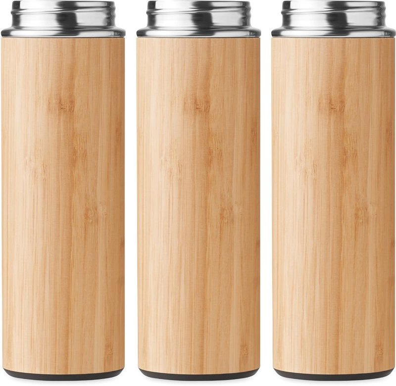 Bouteille en bambou à double paroi 450 ml: Sérigraphie circulaire – autour du produit