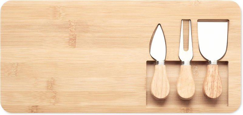 Planche à fromage en bambou avec couverts Leipzig: Emplacement du logo — Au-dessus des ustensiles