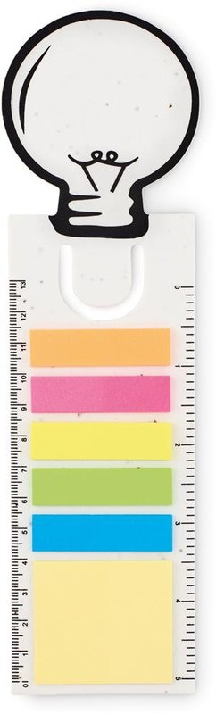 Marque-page en papier ensemencé avec bloc-notes adhésif: Emplacement du logo – partie supérieure de la face avant du produit