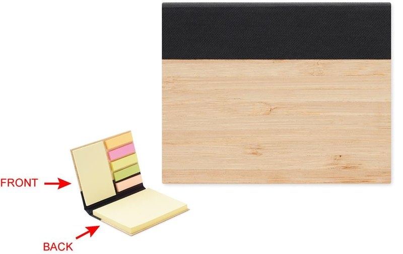 Bloc de notes adhésives en bambou: Emplacement du logo – face avant du produit