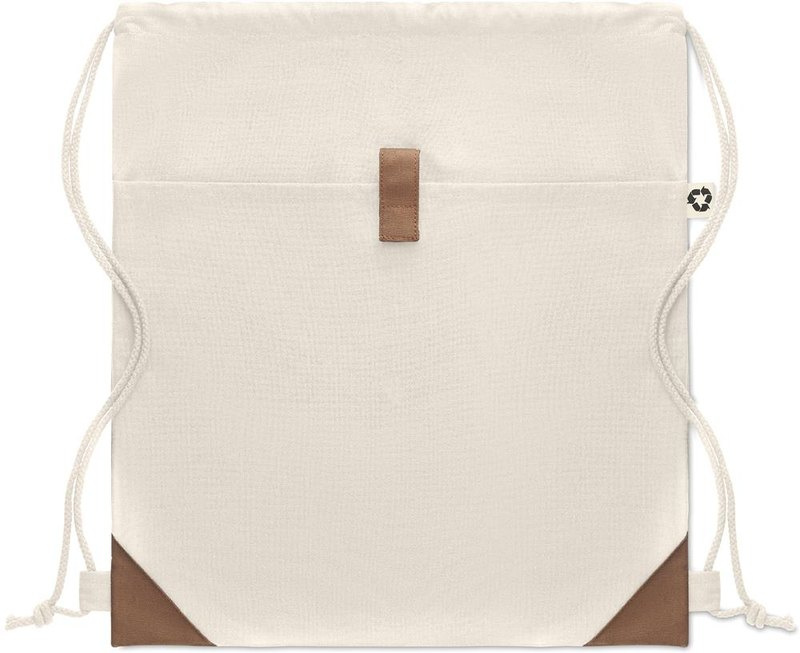 Sac à cordons en coton recyclé: Emplacement du logo — Poche avant