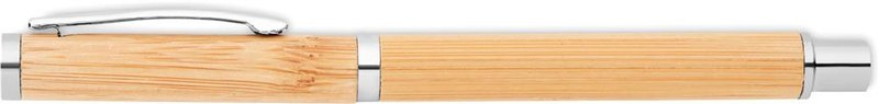 Stylo roller gel en bambou: Emplacement du logo — corps du stylo, lecture pour droitier