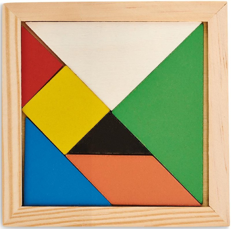 Puzzle tangram en bois: Emplacement du logo – dessus du produit