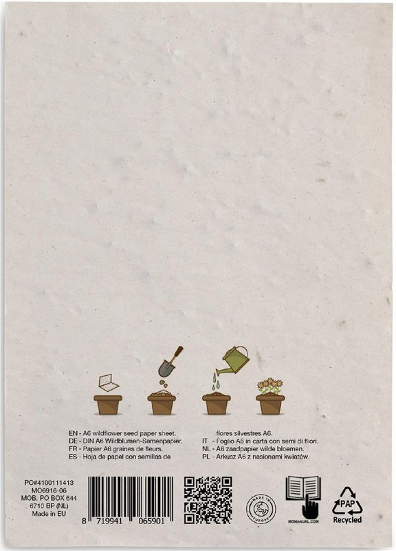 Feuille A6 de papier ensemencé de fleurs sauvages: Emplacement du logo – face 2 du produit