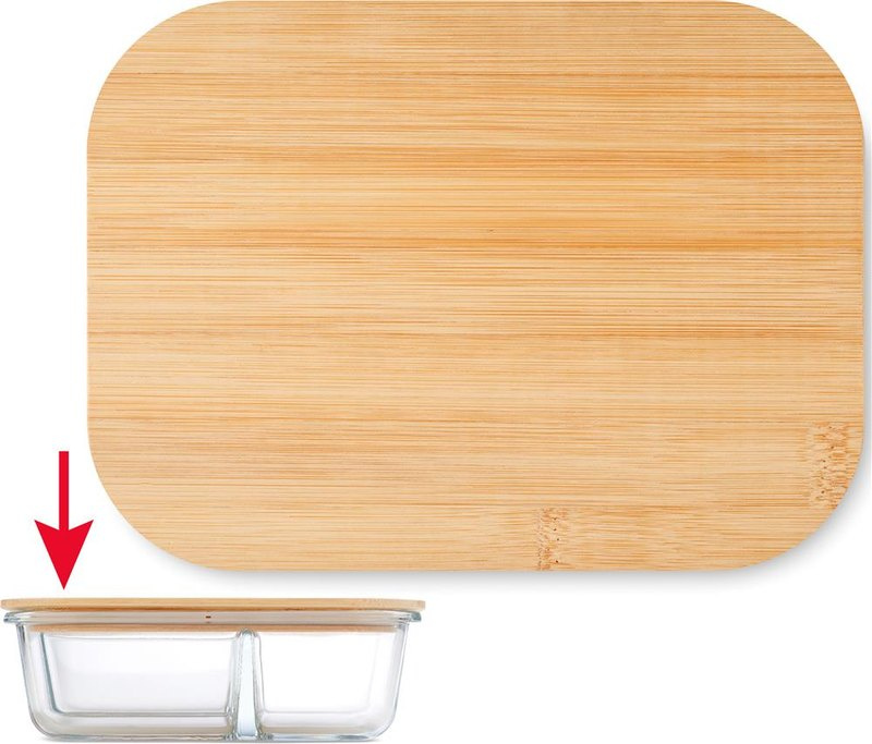 Lunchbox Glas 800ml: Logoposition – Deckel: linke Seite