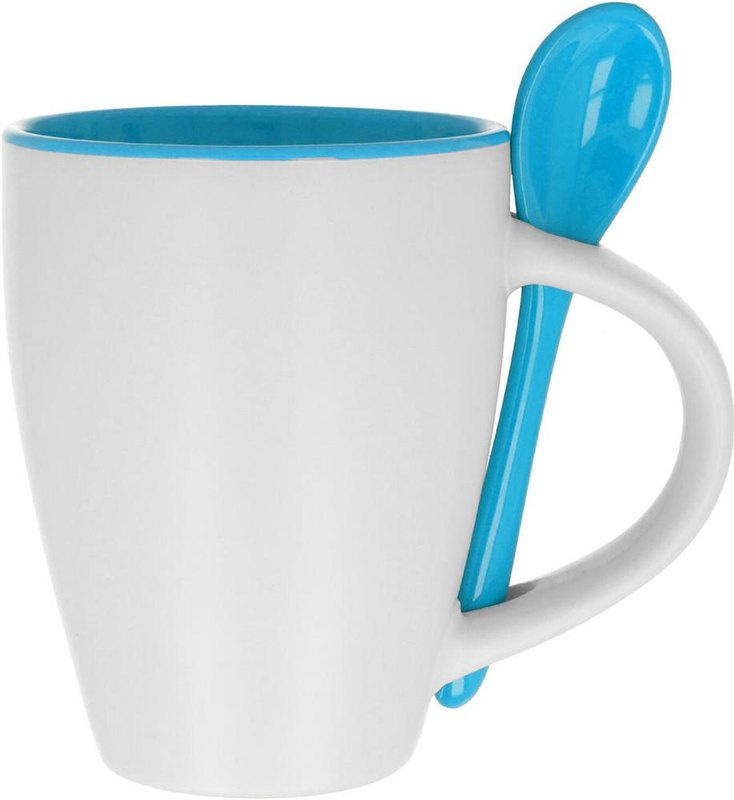 Mug bicolore avec cuillère 250 ml: Emplacement du logo — lecture pour droitier