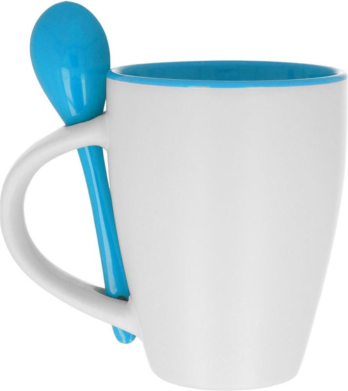 Mug bicolore avec cuillère 250 ml: Emplacement du logo — lecture pour gaucher