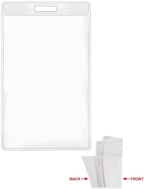 Przezroczysty identyfikator 7,5 × 12,5 cm: Położenie logo — przód produktu