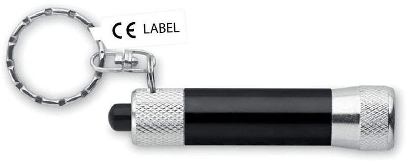 Mini-lampe porte-clés en aluminium: Emplacement du logo — Corps du stylo: Côté gauche