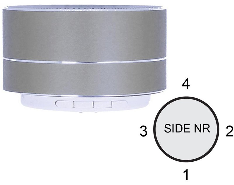 Enceinte sans fil 3 W: Emplacement du logo — Face 1 du produit: Zone supérieure
