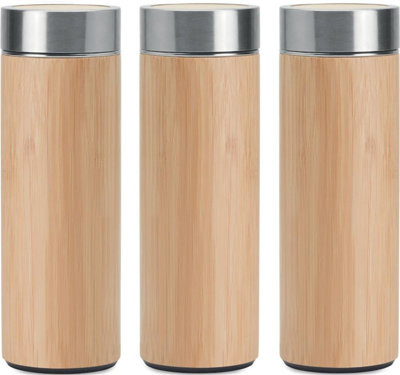 Bouteille isotherme en bambou à double paroi 400 ml: Impression à 360° autour du produit