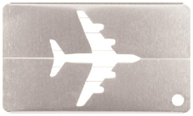 Étiquette de bagage en aluminium: Emplacement du logo — Avion, dessous droit