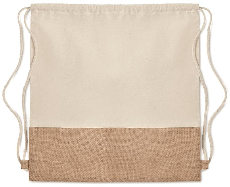 Sac à cordon avec éléments en jute: Emplacement du logo – face avant du produit