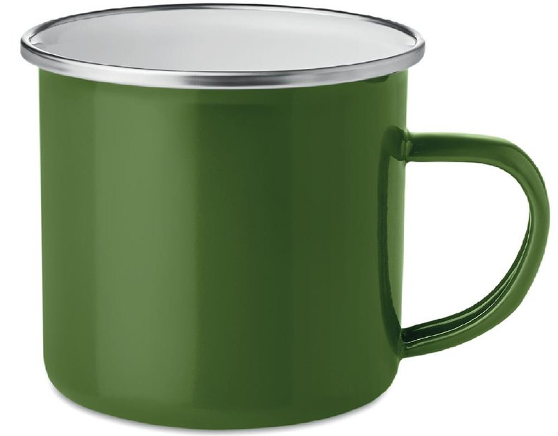 Mug métallique émaillé: Emplacement du logo — lecture pour droitier