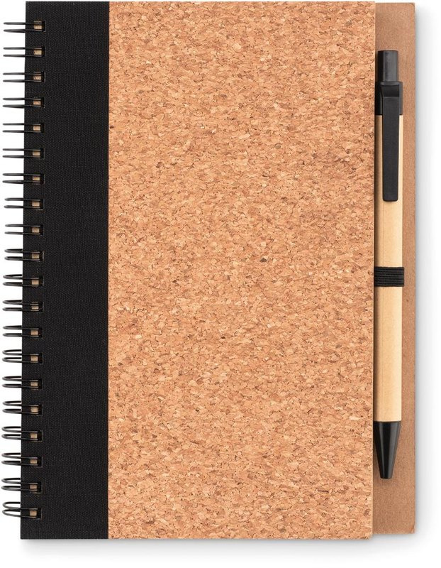 Carnet en liège avec stylo: Emplacement du logo – face avant du produit
