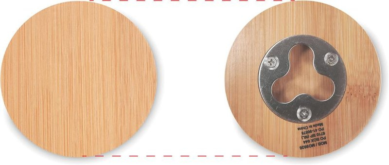 Décapsuleur/dessous de verre en bambou DAKAI: Emplacement du logo – face avant du produit