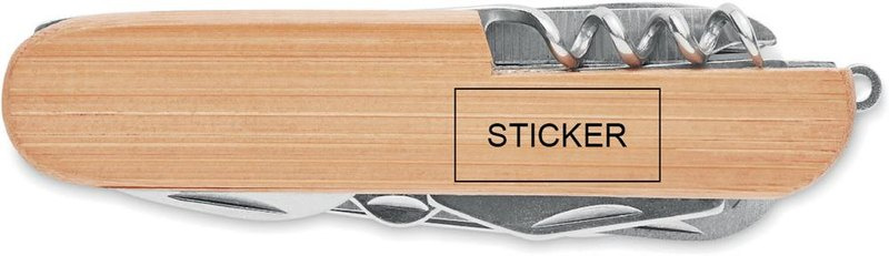 Couteau de poche multifonction en bambou: Emplacement du logo – face avant du produit