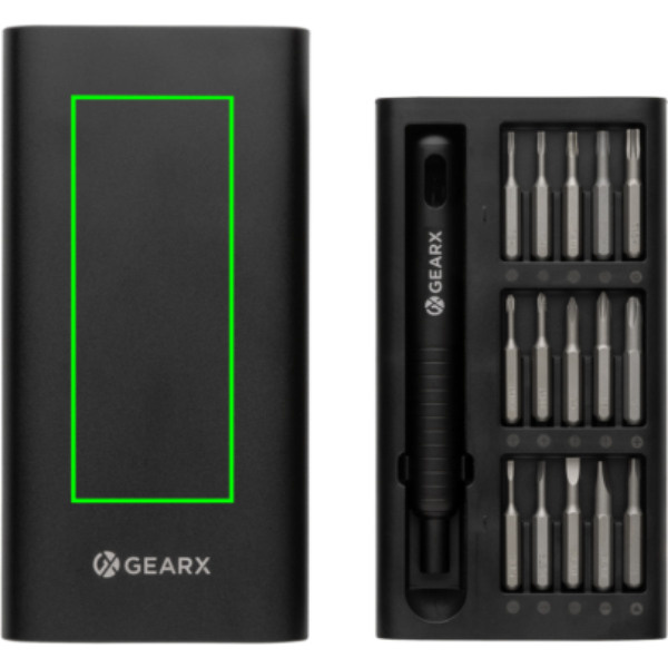 Gear X 31 in 1 tikslių atsuktuvų rinkinys: Logotipo vieta – gaminio priekinė pusė