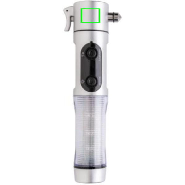 Lampe de secours avec marteau brise-vitre: Emplacement du logo – face avant du produit