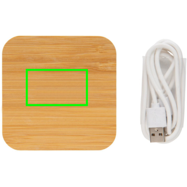 Chargeur sans fil de 5 W en bambou avec USB: Emplacement du logo – face avant du produit