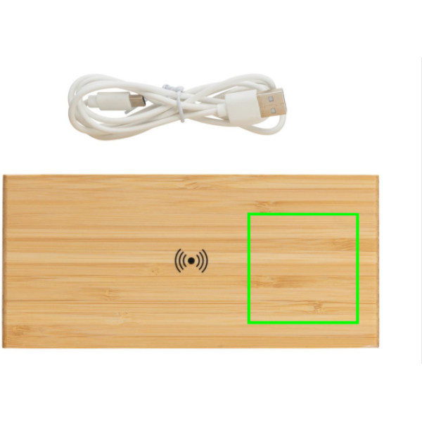 Réveil en bambou avec chargeur sans fil de 5 W: Emplacement du logo — Partie supérieure droite du produit