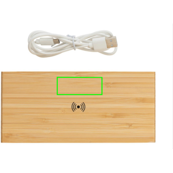Réveil en bambou avec chargeur sans fil de 5 W: Emplacement du logo – dessus du produit