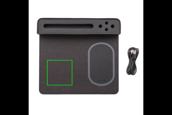 Tapis de souris Air avec charge sans fil de 5 W et USB: Emplacement du logo – côté gauche du produit