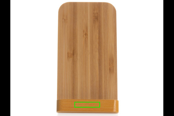 Support de charge sans fil de 5 W en bambou: Emplacement du logo – partie inférieure de la face avant du produit