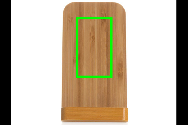 Support de charge sans fil de 5 W en bambou: Emplacement du logo – partie supérieure de la face avant du produit