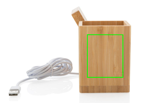 Chargeur sans fil Calgary de 10 W en bambou: Emplacement du logo – côté gauche du produit