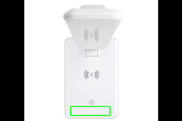 Lampe de bureau avec charge sans fil de 5 W: Emplacement du logo – partie inférieure de la face avant du produit
